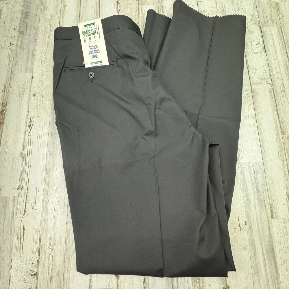 Vintage 70s Sansabelt Golf Pants Mens 38x36 Black Polyester Cotton Unhemmed NOS